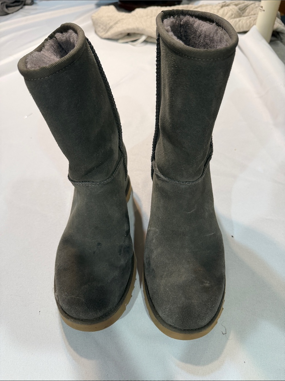 UGG Gray Suede Mid-Calf Shearling Boots